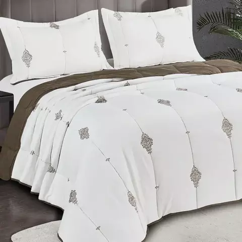 Kit Cobre Leito King Neo Luxor Bordado 03 Peças Camesa - Marrom