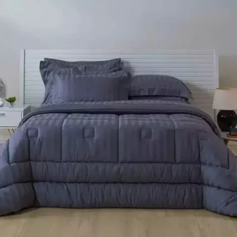 Jogo de Cama King 260 Fios 04 Peças Dobra Feita e Festonê Andreza - Cinza