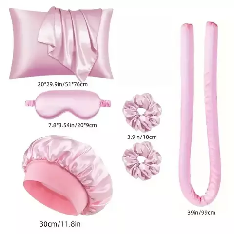 Conjunto de Varinha de Ondulação Sem Calor – Cachos Sedosos e Frescos com Touca e Máscara para os Olhos