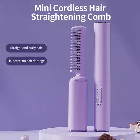 Mini alisador de cabelo portátil sem fio, pente com tecnologia de íon negativo