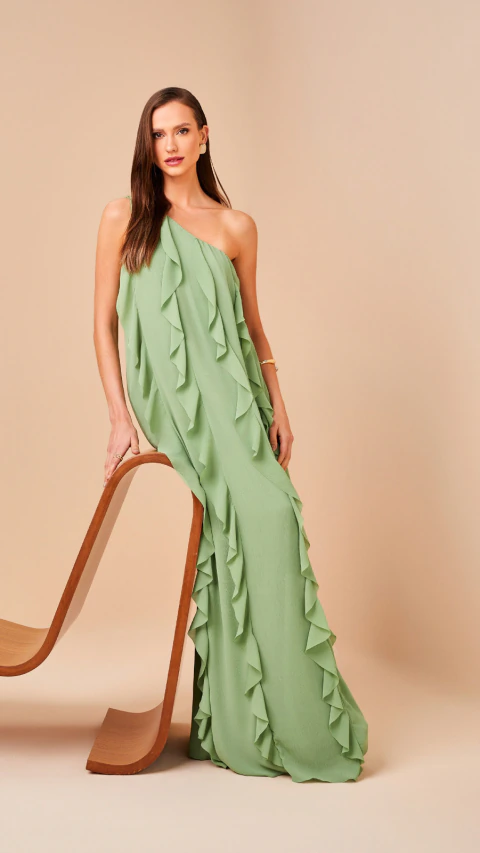 VESTIDO LONGO COM BABADOS