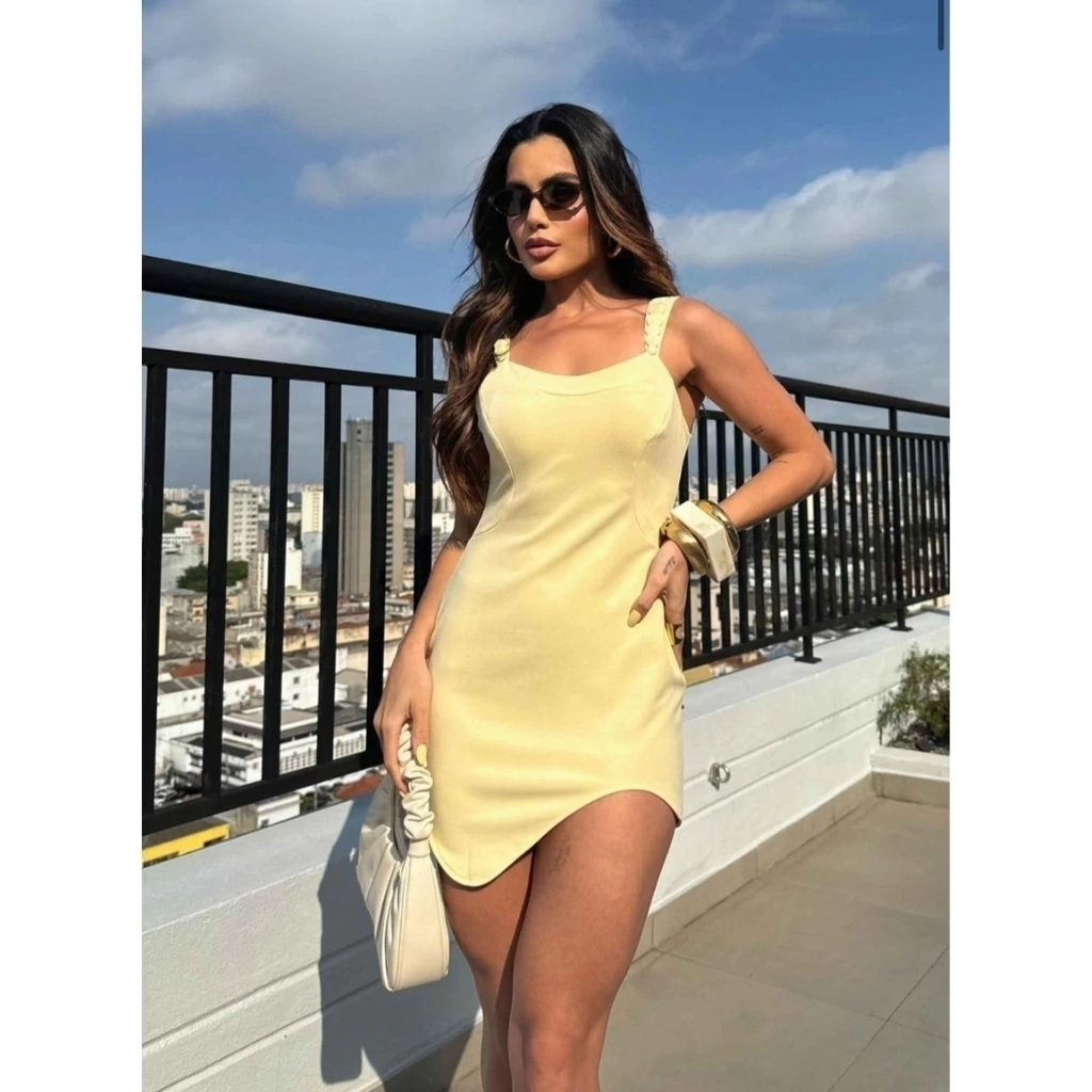 Vestido Curto Tubinho Decote Coração Alça Estruturada Alfaiataria Premium