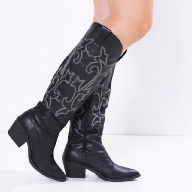 Bota Feminina Texana Western Cano Longo Salto Baixo 4 cm