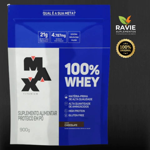 100% Whey, 900g (Refil) - Sabor Chocolate - Max Titanium