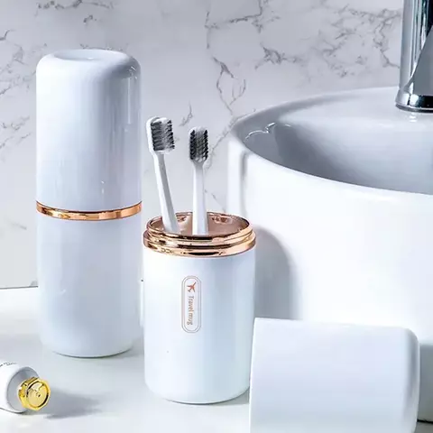Copo Portátil 2 em 1 para Escova de Dentes e Higiene Pessoal