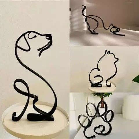 Escultura Minimalista em Metal de Cães
