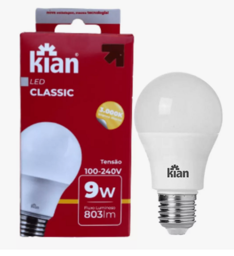 Lâmpada Led Bulbo E27 9W 3000K Bivolt - Kian