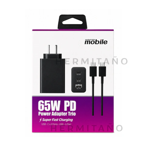 CARGADOR MOBILE 65W 2 PD + 1 USB