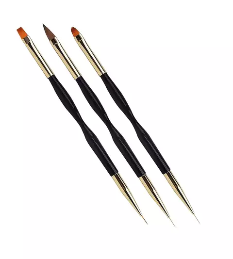 Kit pincel nails duplo com 3 peças Preto