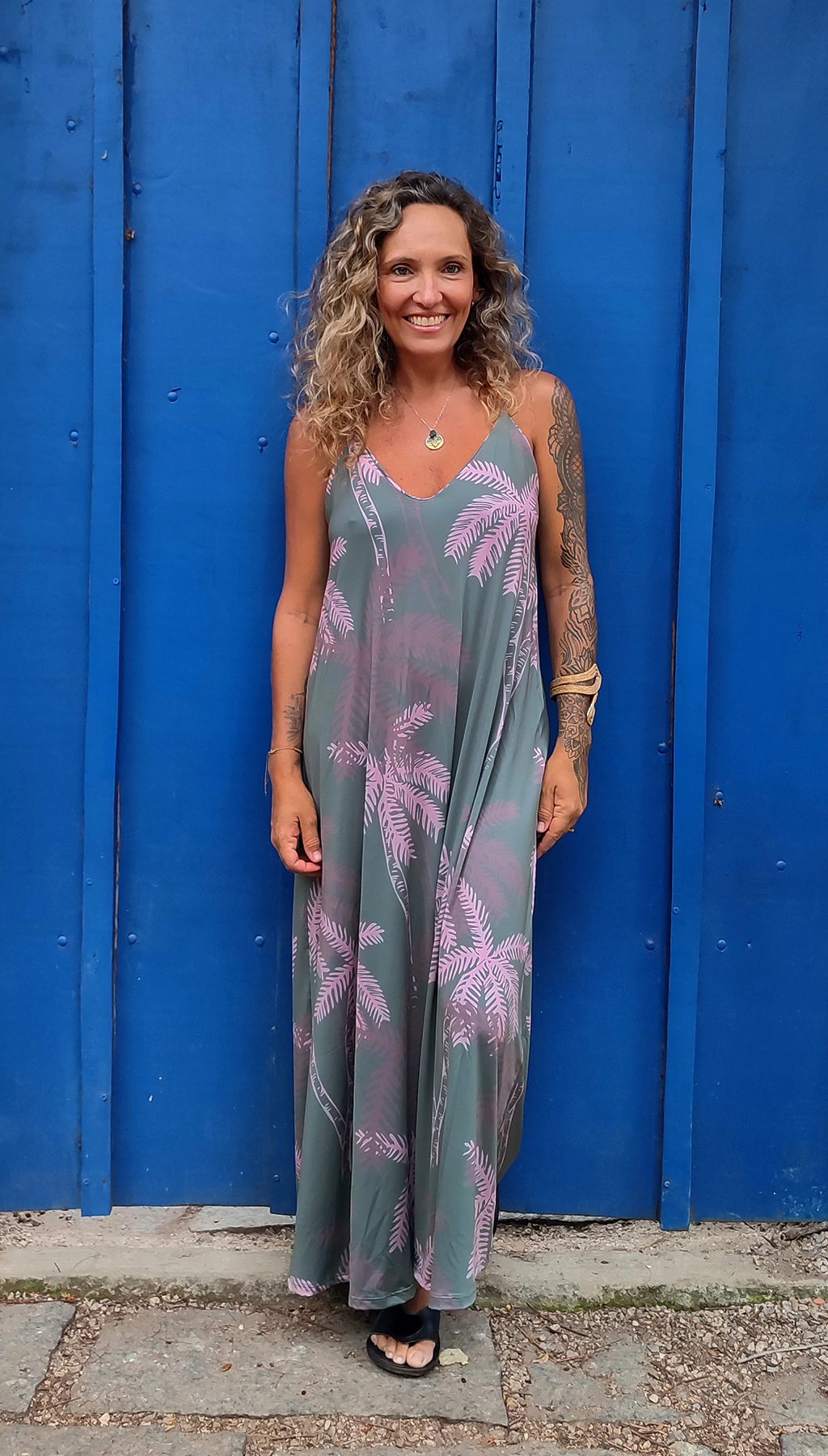 Vestido Longo Estampado Coqueiros