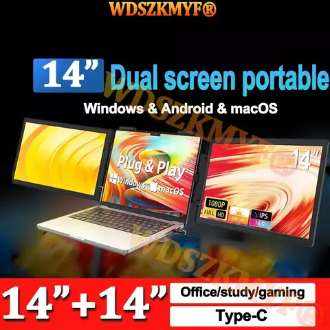 Monitor duplo portátil de 14 polegadas/monitor individual, extensor de laptop