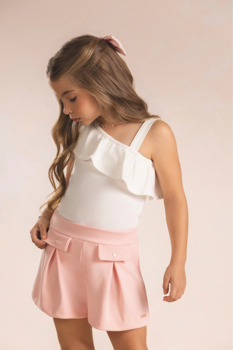 Conjunto Infantil Feminino – Blusa com Babado e Short Rosa