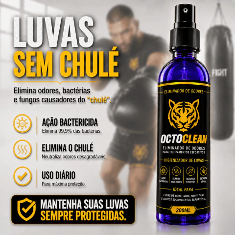 Higienizador de Luvas Spray Anti-Odor Equipamentos de Muay Thai, Boxe e Luta Luva Chulé OctoClean