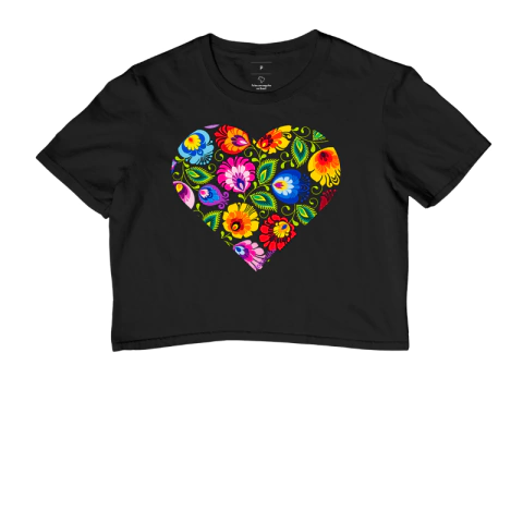 Camiseta Cropped Étnica Polonesa Coração Floral