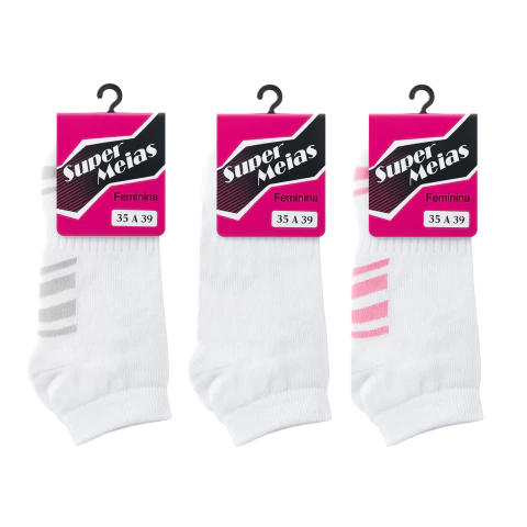 Kit 3 Pares Meias Algodão Curta Sapatilha Feminina Punho Macio Centopé - comprar online