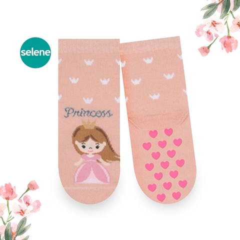 Meia Antiderrapante Princesa Cano Médio Menina Algodão Infantil