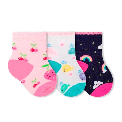 Kit 3 Pares Meias Bebê 0-5 Meses Algodão Menina Buky RN - comprar online