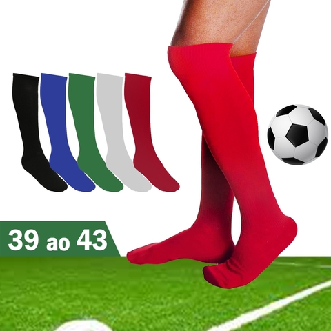 Meia de Futebol Adulto Lisa 39-43 Qualidade Meião Esportivo BUKY Preto Vermelho Verde Branco Liso
