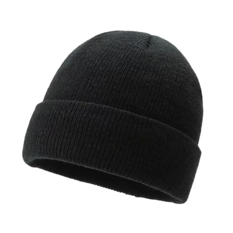 Touca Gorro Adulto de Lã Preto Liso Inverno Básico com Dobra Unissex - comprar online
