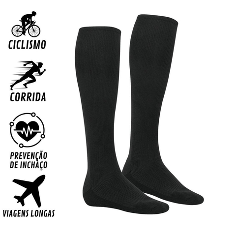 Meia 3/4 Compressão Poliamida Corrida Bike Ciclismo Longa Comprida Esportiva Saúde Preta Buky Até o Joelho