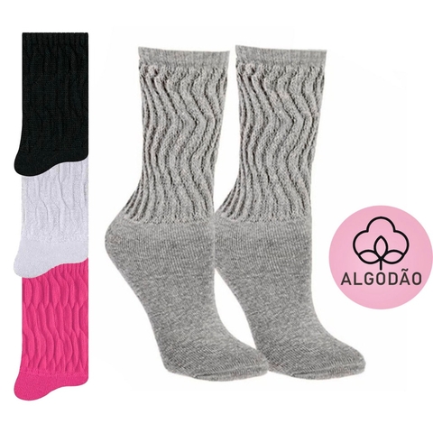 Meia Aeróbica Academia Algodão Franzida Grossa Preta Branca Rosa Buky 34 ao 39 - comprar online