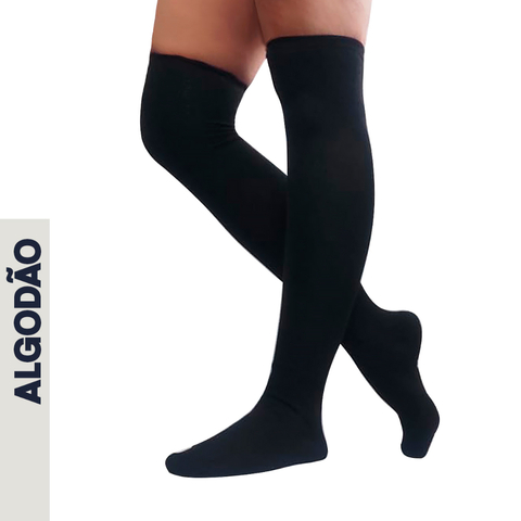 Meia 5/8 em ALGODÃO Preta Alta Sobre o Joelho 34 ao 38 Lisa Opaca Rock Cosplay Moda Fashion - comprar online