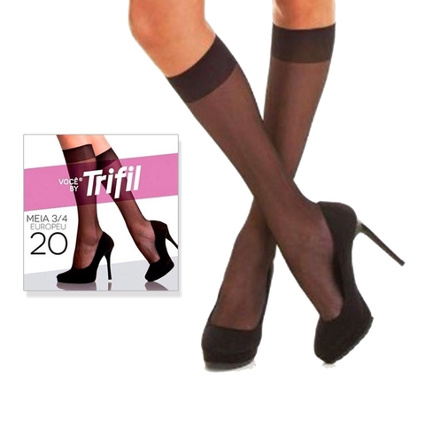 Meia 3/4 Fio 20 TRIFIL Fina Social Até o Joelho Matte Bege Preto - comprar online