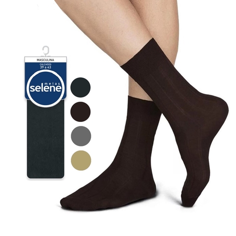 Meia Social Algodão Masculina SELENE Adulto Clássica Premium Preta Bege Cinza Conforto Casual 39-43