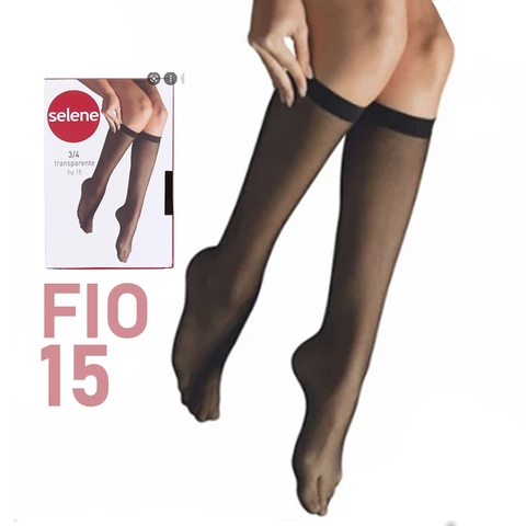 Meia 3/4 Fio 15 SELENE Original Transparente Fina até o Joelho Adulto Social Natural ou Preto com Punho - comprar online