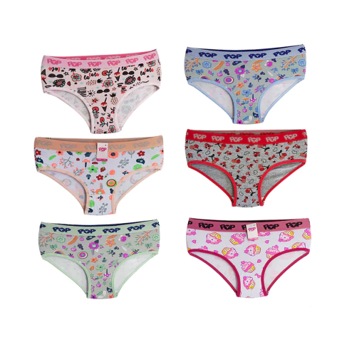 Kit 6 Calcinha Infantil Algodão Estampada com Elástico no Còs Pop P ao GG - comprar online