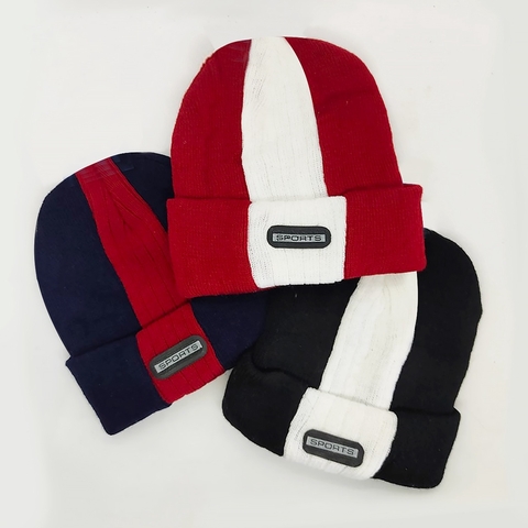 Touca Gorro com Dobra Sports Faixa Vertical Unissex Masculino Feminina Inverno Lã Sintetica