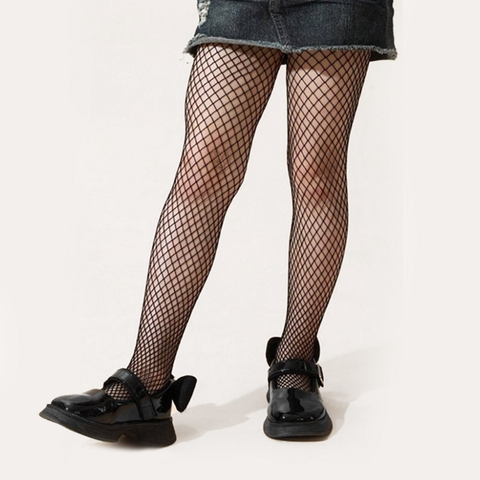 Meia Calça Arrastão Rede Infantil Criança BBH Fashion Telada Preta Fantasia Helloween - comprar online