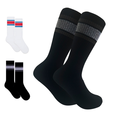Meia Street Cano Longo Masculina Esportiva 39 ao 43 Preta Branca Listras Comprida Academia Treino Fitness