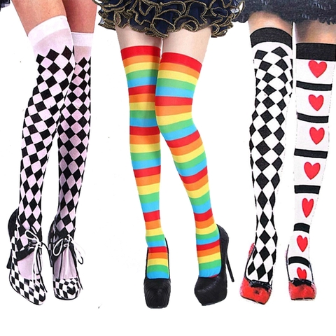 Meia Colorida 7/8 Listrada Fantasia Cosplay Adulto Meias Listradas Alta Copas Listras