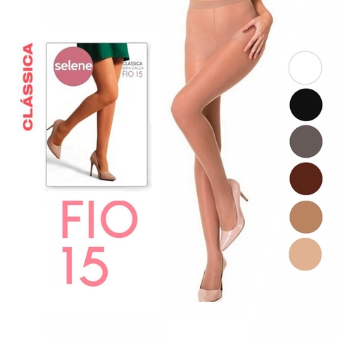 Meia Calça Fina Translúcida Selene Fio 15 Clássica Básica Cor Branca Preto Bege Marrom - comprar online