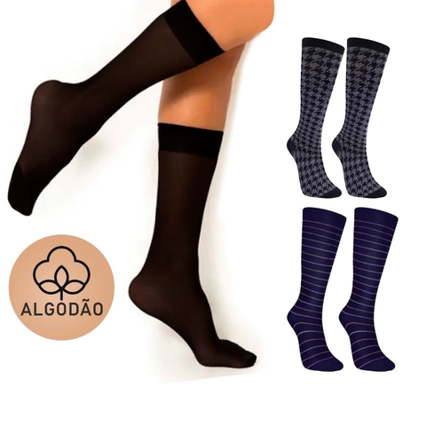 Meia 3/4 ALGODÃO Feminina Estampada 34 ao 39 Confortável Alta Longa Adulto Buky - comprar online