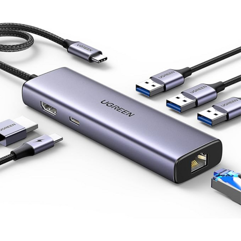 Hub USB C Adaptador Ugreen 6 en 1 Con Puertos de datos USB-A USB-C PD 100W USB-A 4K 60Hz HDMI RJ45 Ethernet CM512 15598 - comprar online