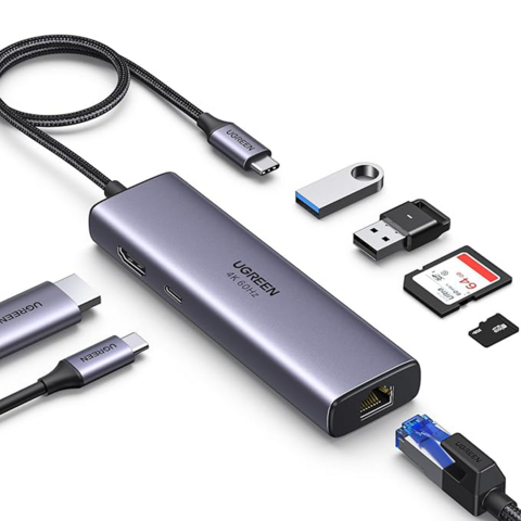 Hub USB C Adaptador Ugreen 7 en 1 Con Puertos de datos USB-C PD 100W USB-A 4K 60Hz HDMI Tarjeta Memoria MicroSD RJ45 Ethernet CM512 60515 - comprar online