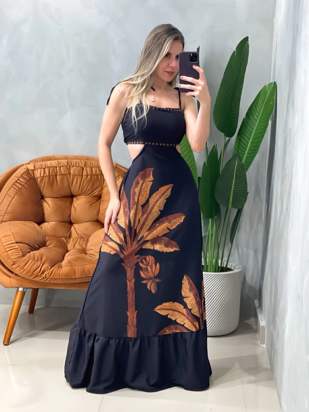 VESTIDO LONGO EM CREPE DE ALÇA DECOTE COSTAS E LASTEX ELISA