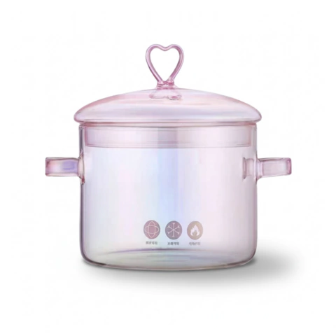 Panela de vidro rosa furta-cor panela de vidro 1.5L Com tampa coracao