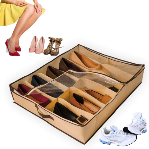 Organizador de Sapatos com Alças e Tampa Transparente Até 12 Pares
