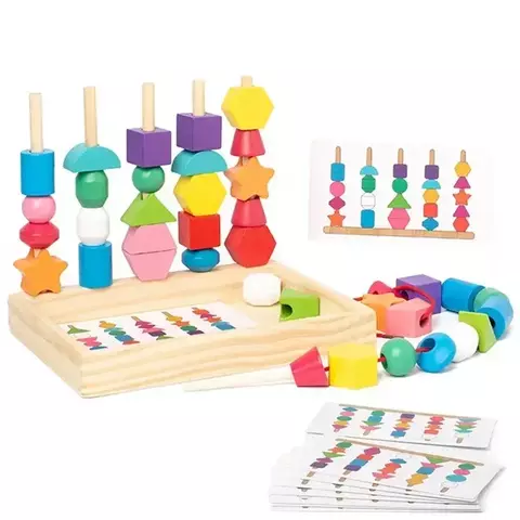 Brinquedo Interativo Montessori de Madeira – Cor, Forma e Sequência.