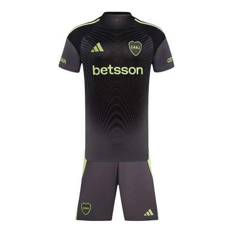 Kit Infantil Boca Juniors Goleiro 25/26 - Adidas - Preto com detalhes em cinza e verde