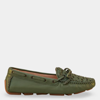 Mocassim Couro Laço Verde Sálvia