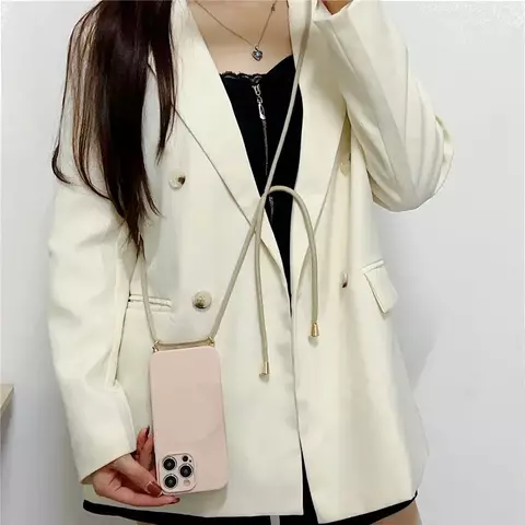 Cordão crossbody capa magnética de silicone líquido para iphone 16 15 pro max 14