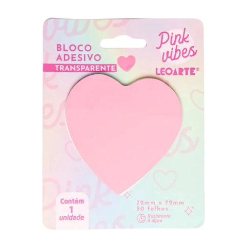BLOCO ADESIVO PINK VIBES TRANSPARENTE CORAÇÃO 72MMX72MM 50F