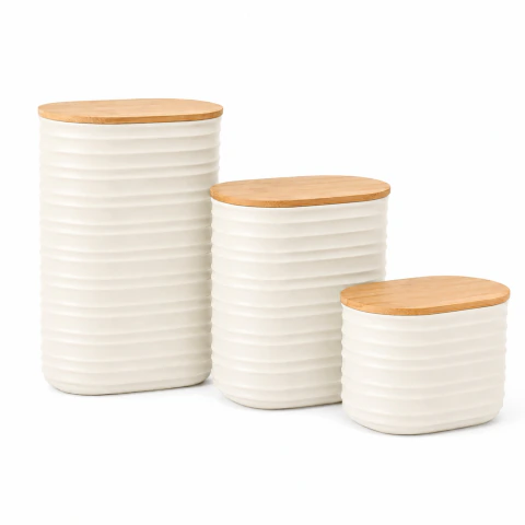 Potes porta Mantimentos Plástico com Tampa de Bambu Hermético Vedação em Silicone - comprar online