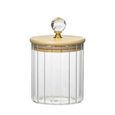 Pote de Vidro 500ml Hermético Canelado Tampa de Bambu e Cristal - Organizador para alimentos - comprar online