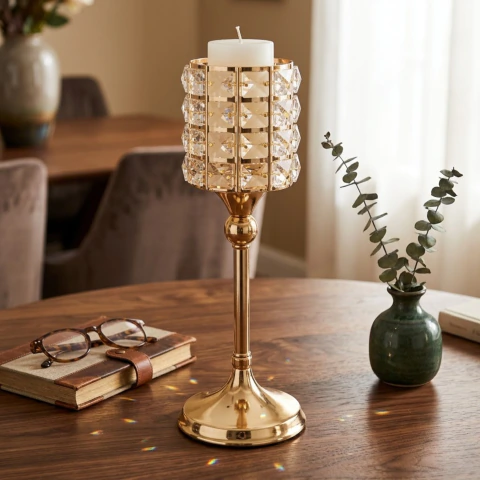 Castiçal Dourado Porta Velas 27cm protetor suporte de vela