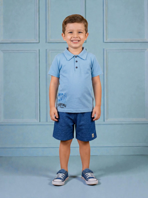 Conjunto Infantil Polo Surfing Team Azul Claro